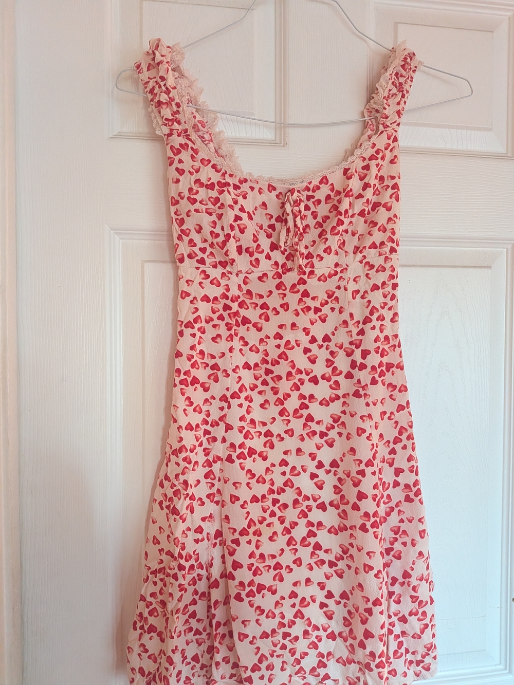 wild fable Red Heart-Print Lace-Trim Mini Dress